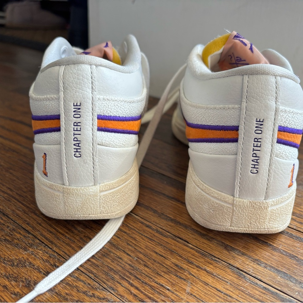 Nike Kids White Sneakers with Orange and Purple Swoosh - Picture 2 of 4